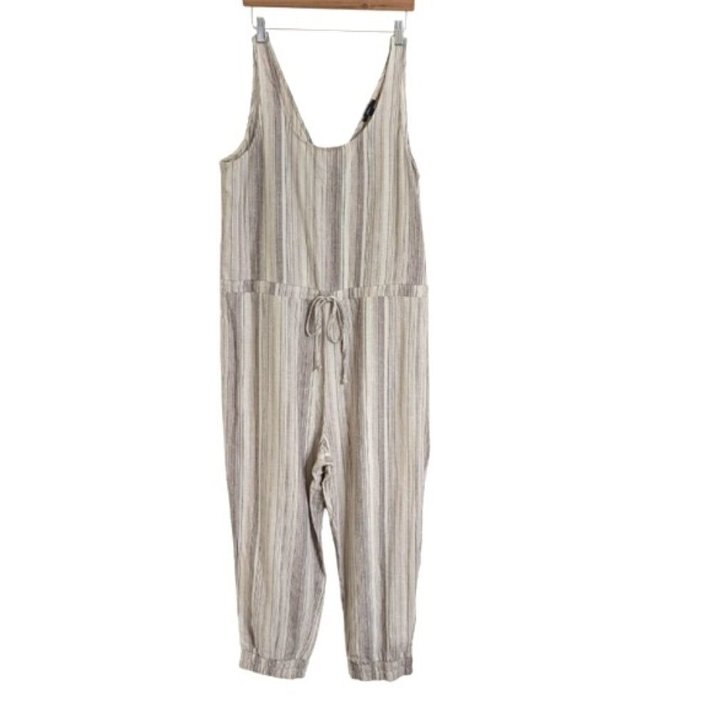 NWOT Anthropologie DREW Linen‎ Blend Striped Jumpsuit Size L